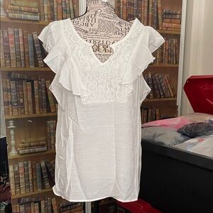 Notations White Ruffle Lace Blouse